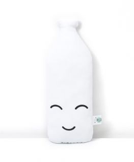 Coussin Milky (Happy Face) Bouteille de lait - Uni blanc
